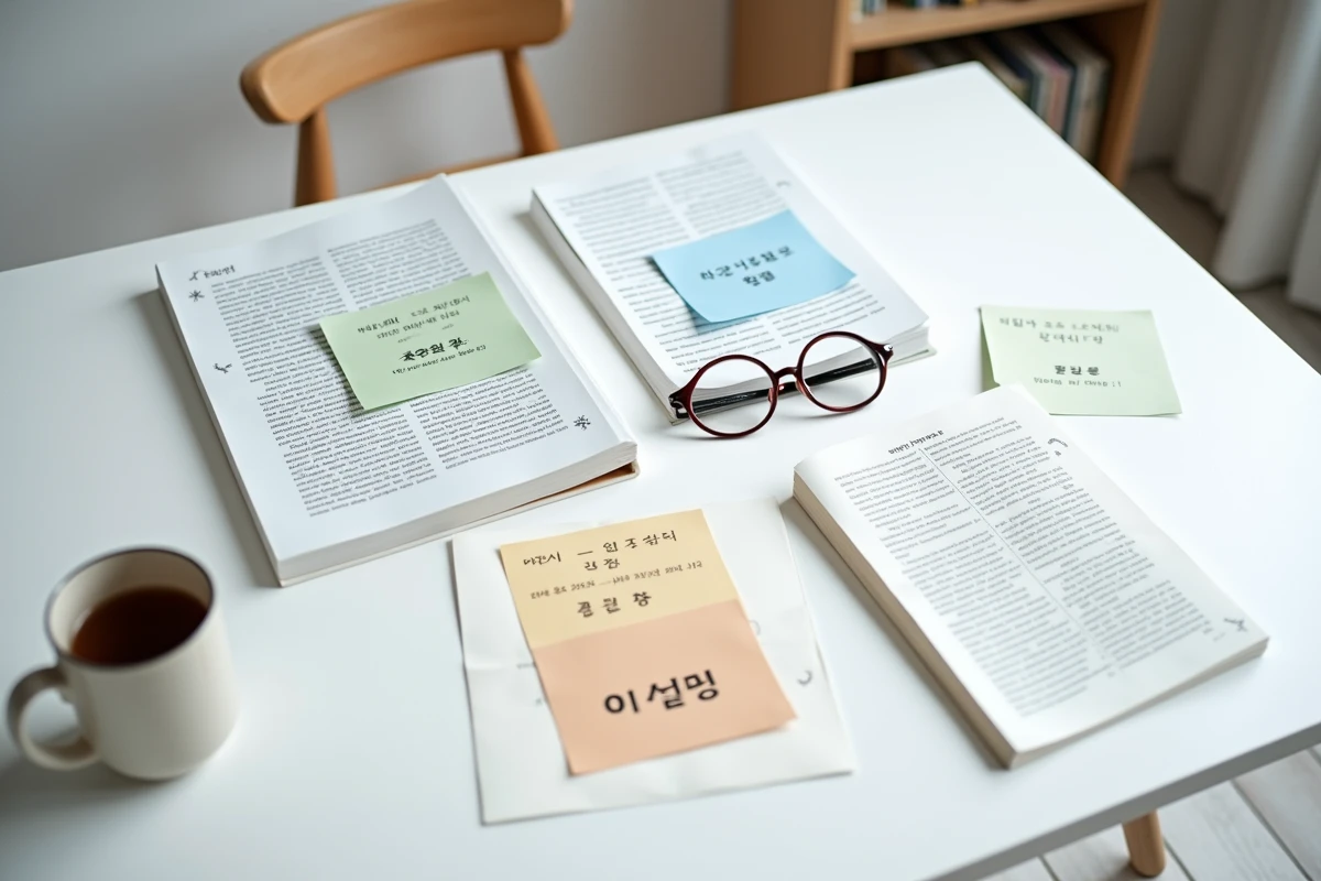 Collection de webtoons, romans et raws du manga Goblin SSS posés sur une table avec des notes comparatives