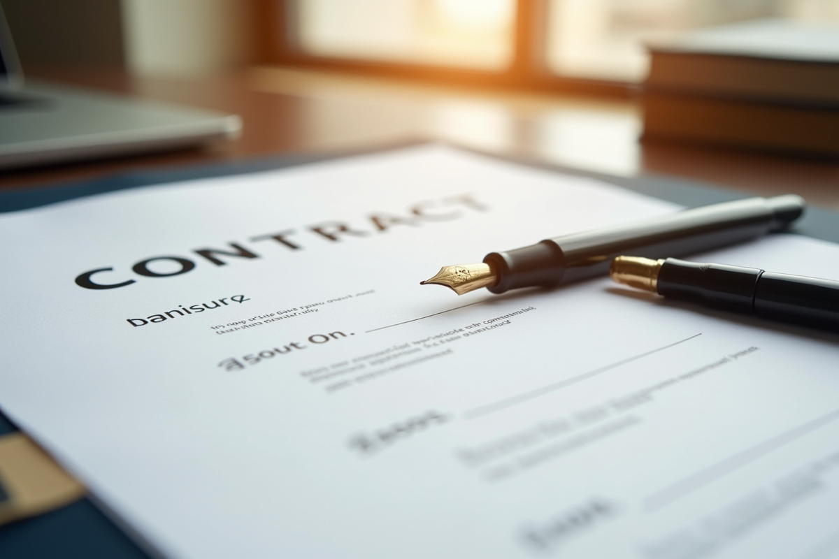 Contrat juridique vierge avec plume dans un bureau moderne lumineux