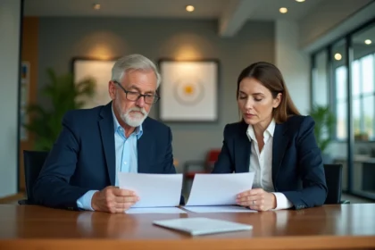 Couple en conseil financier dans un bureau moderne