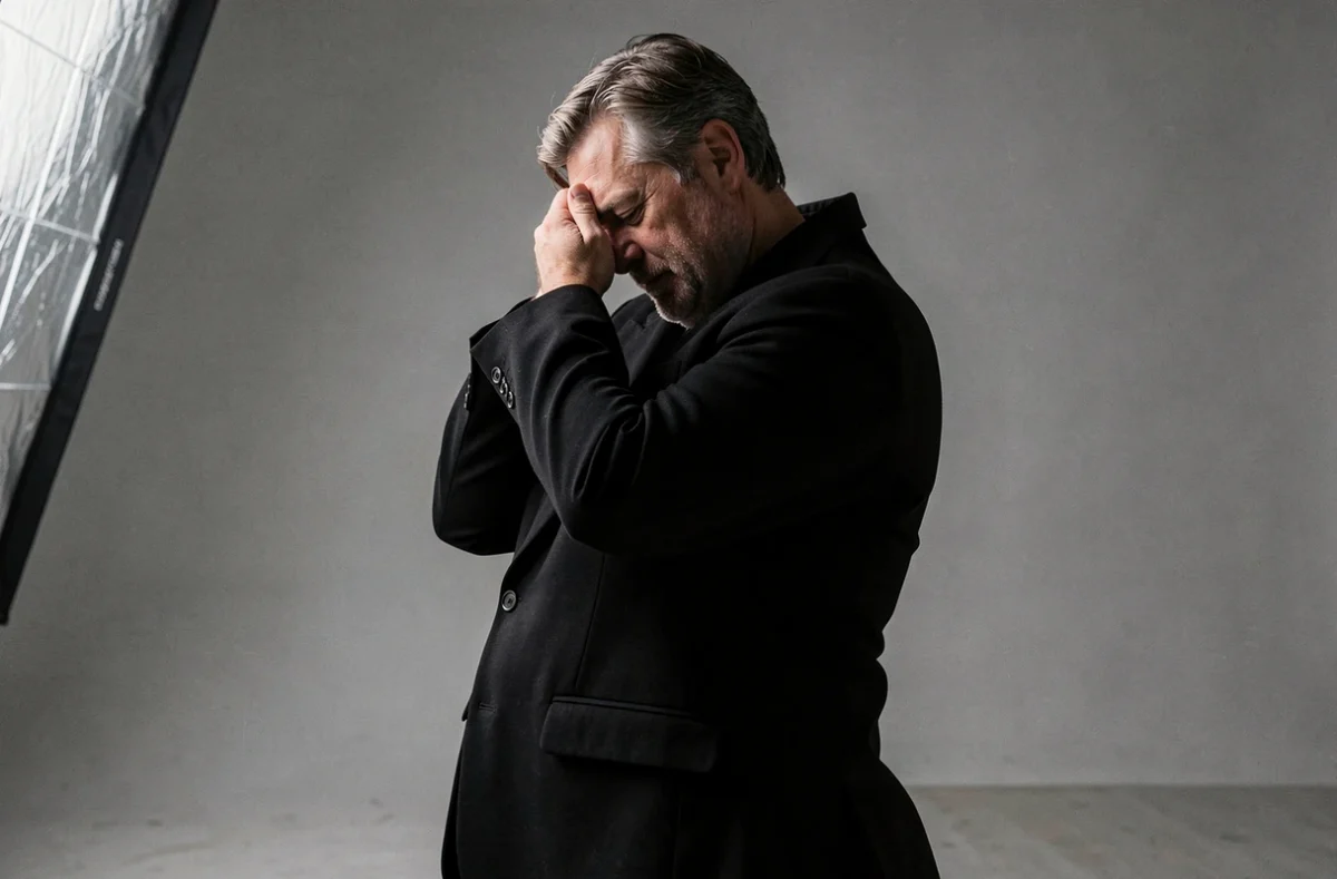 Dany Salliot dans son studio travaillant un portrait artistique avec un travail subtil de la lumière