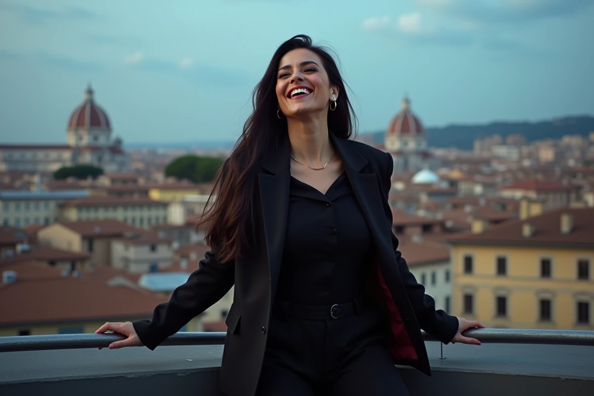 Divas pop italienne sur un rooftop avec vue sur Rome