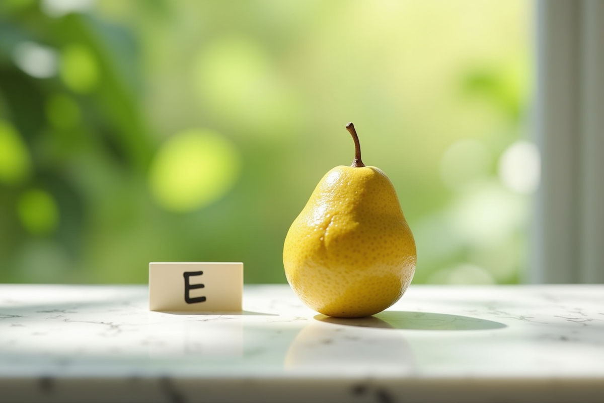 Etrog mûr sur comptoir en marbre avec étiquette E