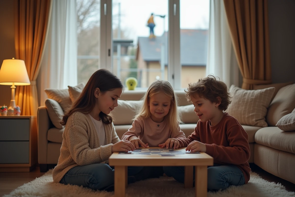 Famille jouant à un jeu de société dans le salon