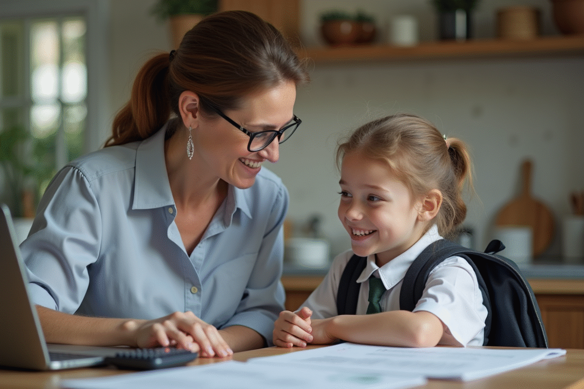 Femme en cuisine avec sa fille adolescente souriante