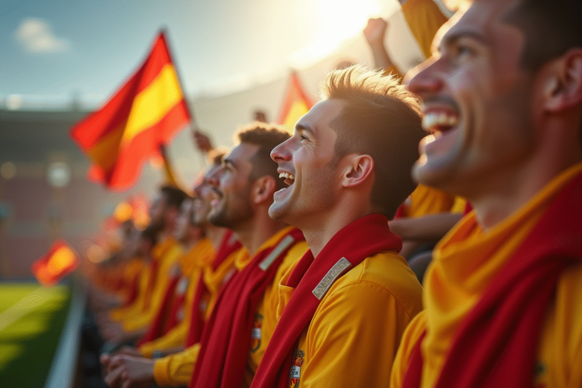 Foule enthousiaste dans un stade de football ensoleille
