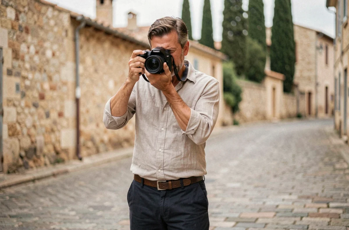Photographe portrait polyvalent Frank en extérieur à Lattes avec son appareil photo professionnel