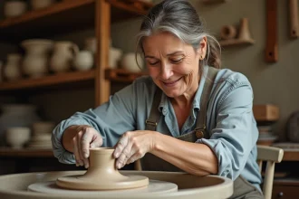 Femme artisan travaillant sur un projet créatif dans son atelier