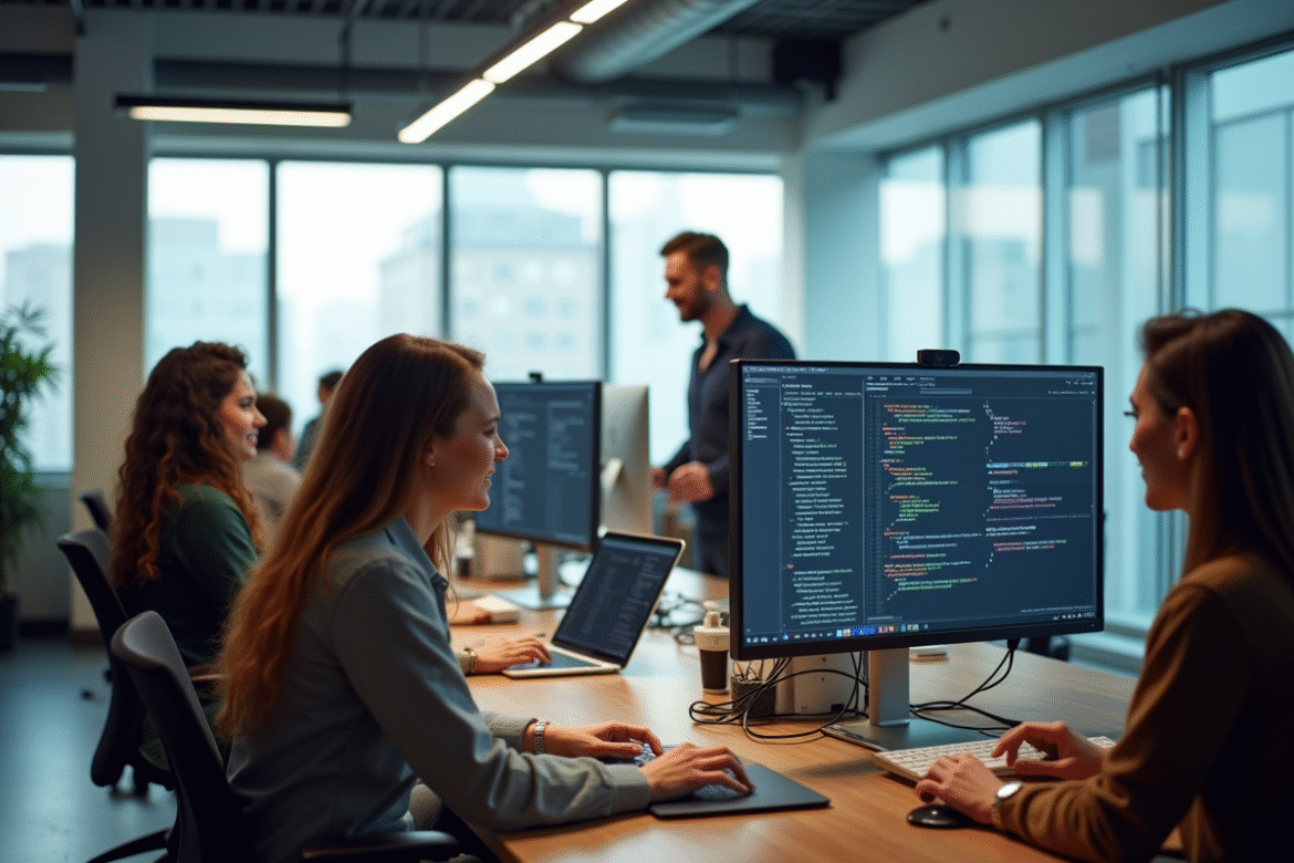 Groupe de jeunes professionnels collaborant dans un bureau moderne