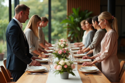 Groupe d'adultes autour d'une table élégante pour une célébration