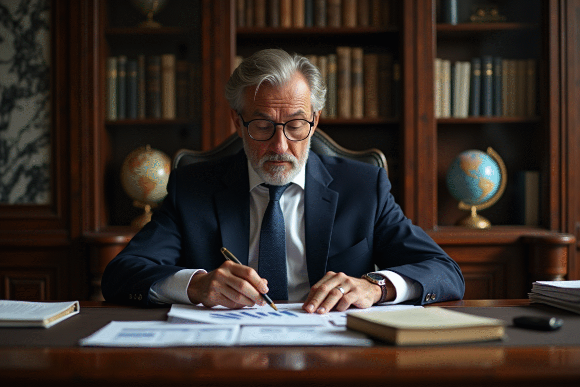 Homme d'affaires en costume dans un bureau élégant