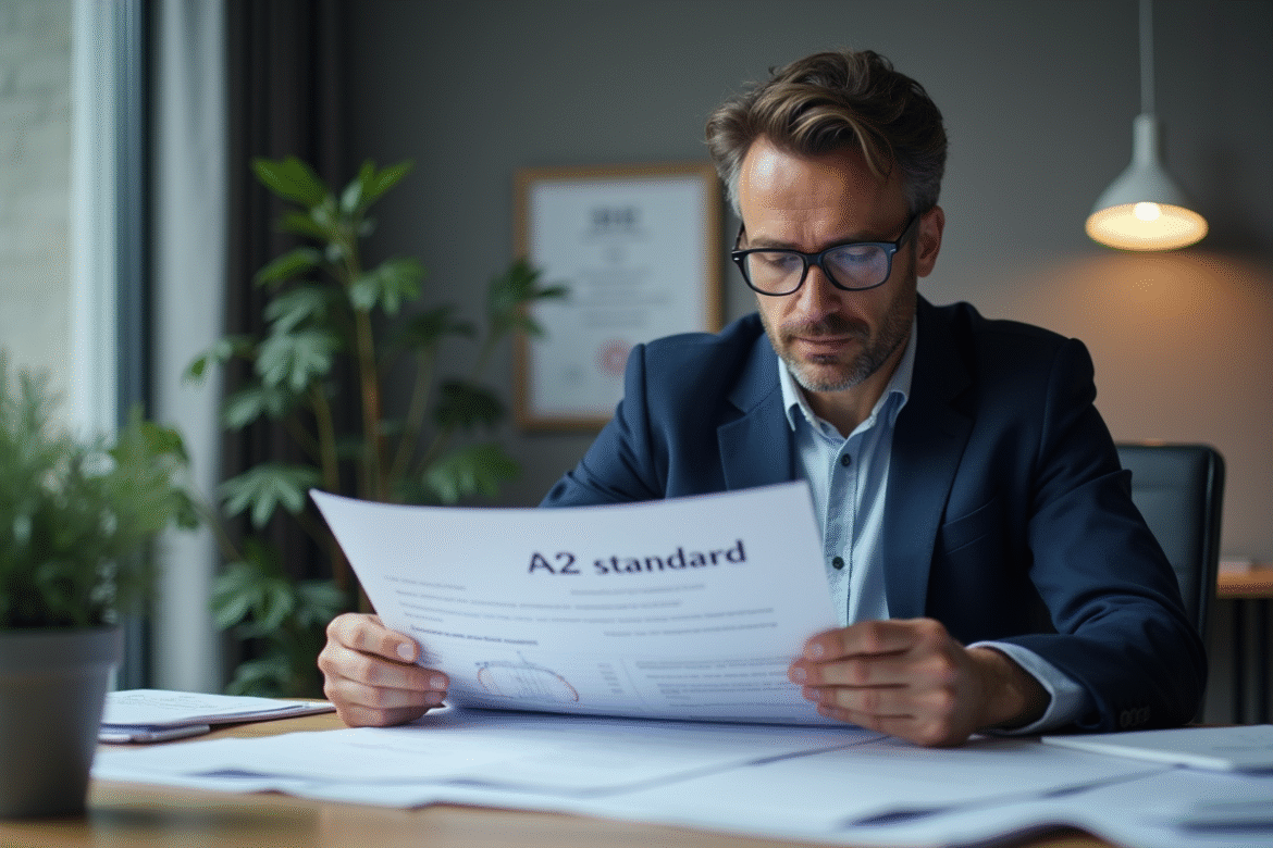 Ingénieur français examine un document A2 dans un bureau moderne