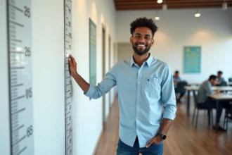 Jeune homme nord-africain vérifiant sa taille avec un mètre