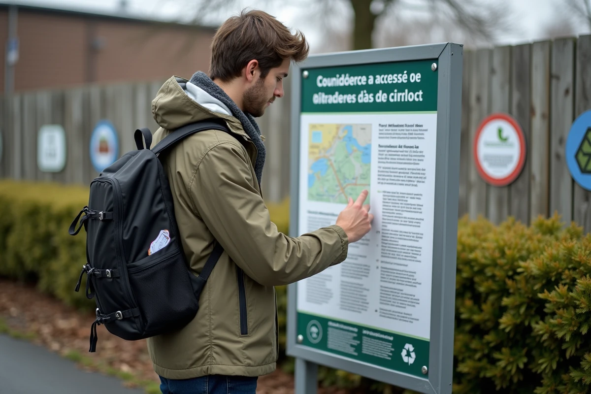 Jeune homme consulte panneau d informations au centre