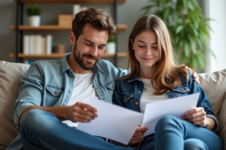 Deux jeunes adultes dans un salon moderne et cosy