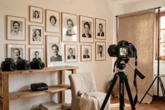 Studio de photographie portrait dans l'Hérault avec portraits encadrés et équipement photo professionnel