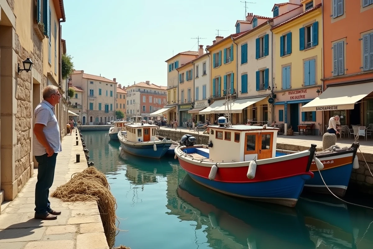Port de Sète avec ses bateaux colorés et son architecture typique utilisés comme décor de la série Demain nous appartient