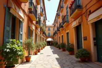 Ruelle méditerranéenne typique utilisée comme décor de tournage pour une série télévisée française