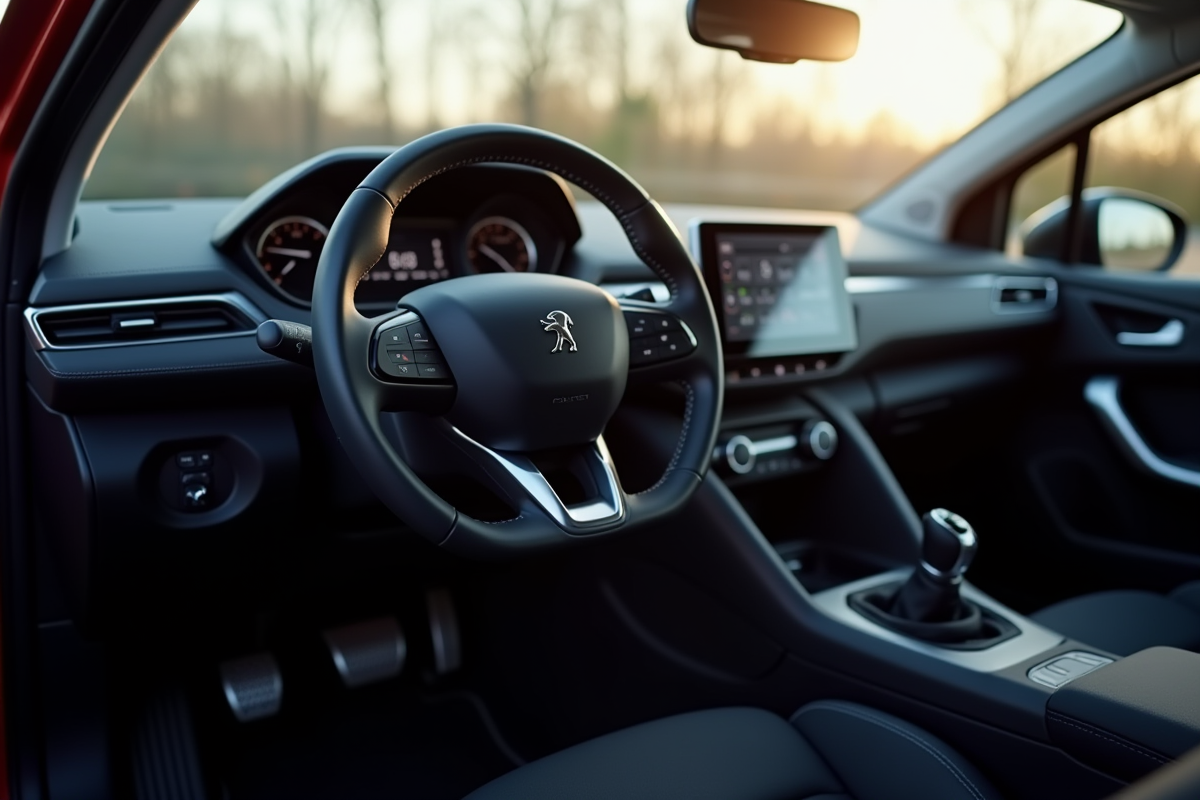 Intérieur de la Peugeot 208 électrique avec tableau de bord numérique